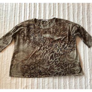 Style & Co Womens Dolman Top Sz Small / Medium Tan‎ Animal Print Oversized